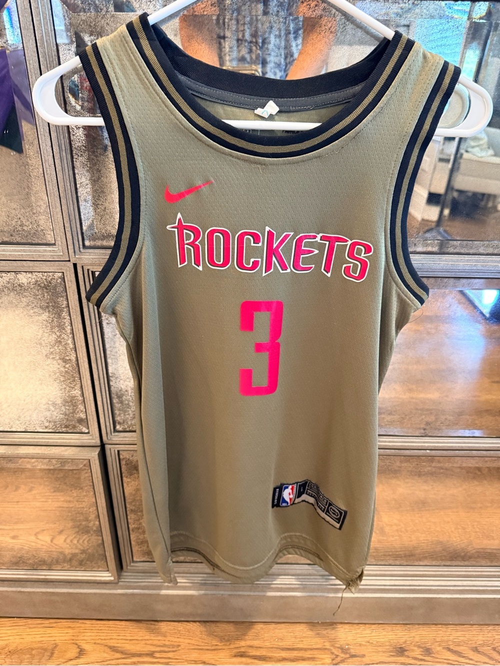 Nike Olive Houston Rockets #3 Jersey with Pink Accents
